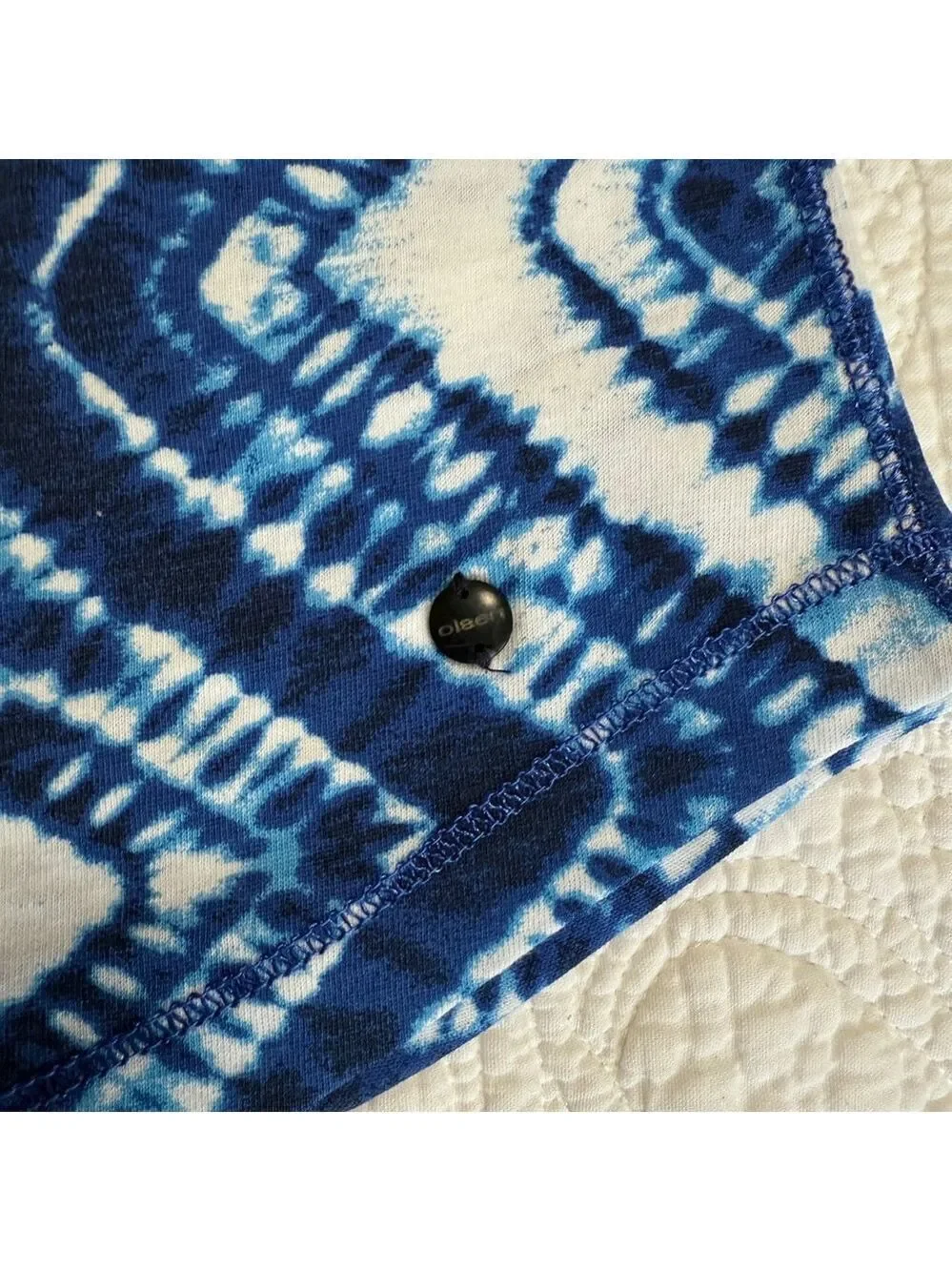 Olsen Blue White Tie Dye Chevron Short Sleeve Cotton Top T-Shirt Womens Size 6 - Picture 9 of 12